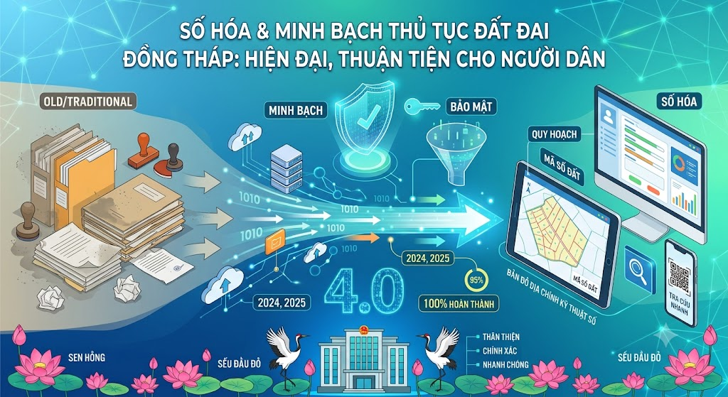 Đồng Tháp: Đẩy mạnh số hóa và minh bạch quy trình thủ tục đất đai cho người dân